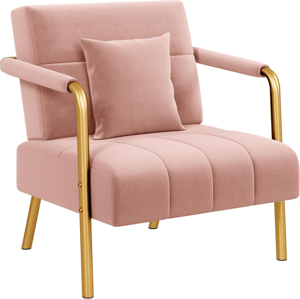 Yaheetech 30' W Modern Sofa Small Sofa Luxurious Velvet Fabric Couch with Gold-Tone Metal Arms and Legs for Living Room, Home Office, Studio Pink