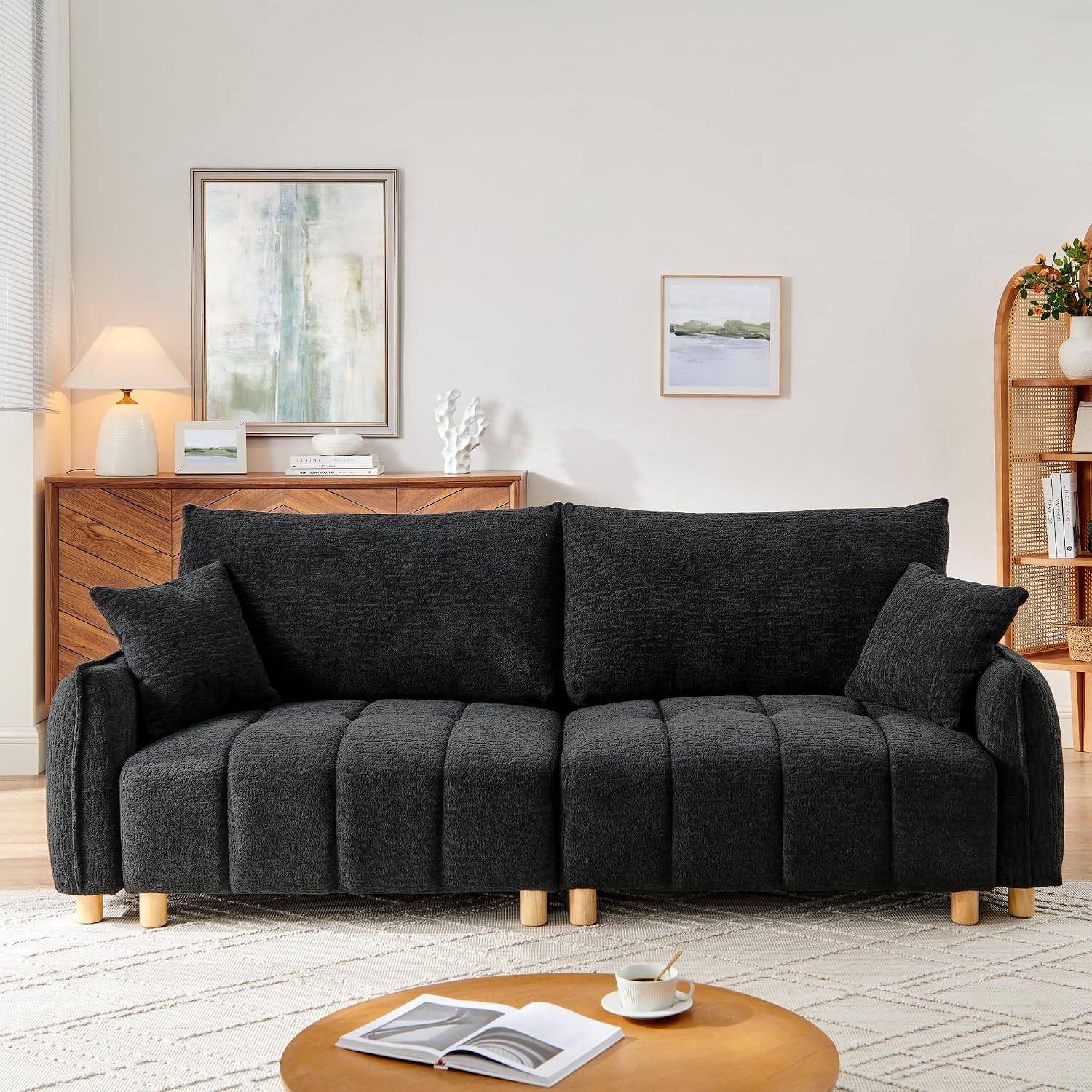 Mofolit Sleeper Sofa Bed Convertible Couch with Storage in Chenille Fabric Loveseat for Living Room Apartment and Small Spaces (Black)