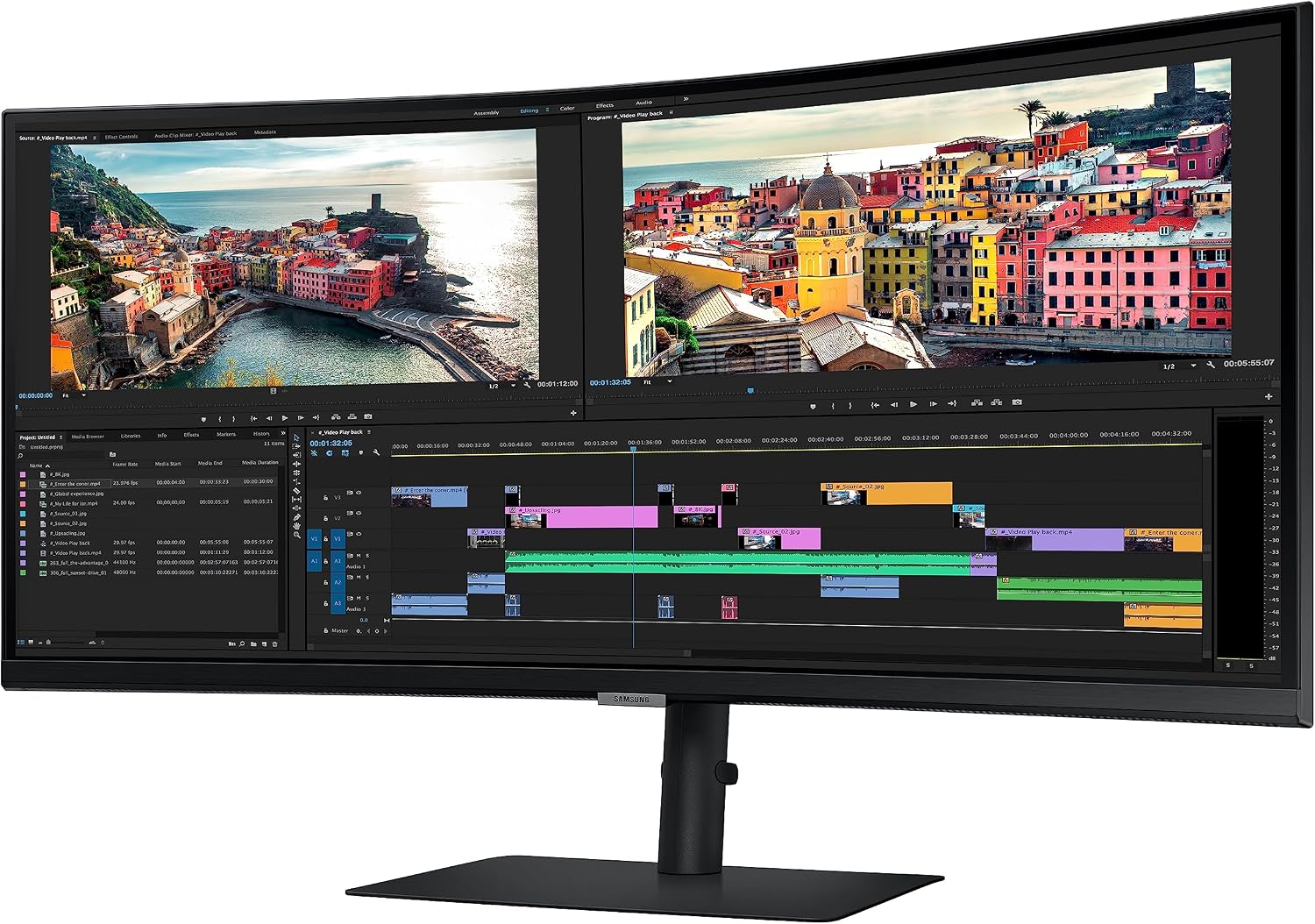 SAMSUNG 34' ViewFinity S65UA Series Ultrawide QHD Curved Monitor, HDR10, 100Hz, 350 nit, USB- C, Adjustable Stand, Intelligent Eye Care, LS34A650UBNXGO, Black