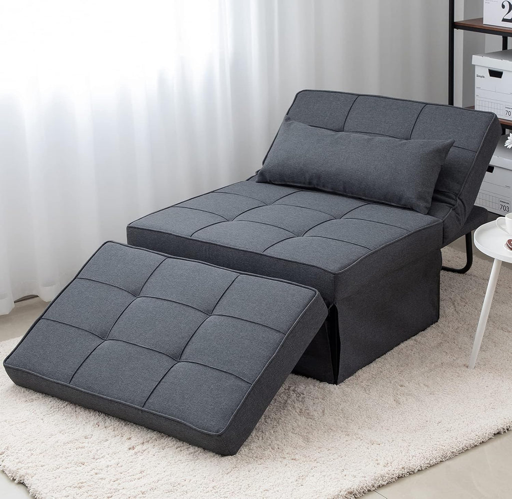 BIGSYY Sofa Bed, Set of 4 in 1 Multi-Function Folding Ottoman Breathable Linen Couch Bed with Adjustable Backrest Modern Convertible Chair for Living Room Apartment Office, Dark Grey