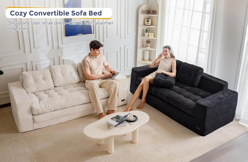 MAXYOYO Convertible Sofa Bed, Pull Out Oversized Loveseat Sleeper Sofa, 2 in 1 Folding Couch Bed, Fold Out Floor Couch with Pillows for Living Room Bedroom Lounge, Black
