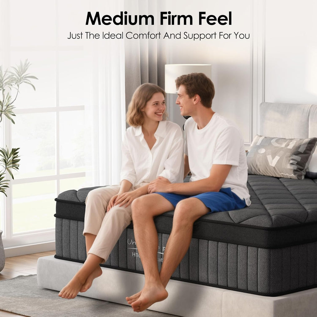Mattress King Size 10 Inch, Mattress with Gel Memory Foam and Pocket Springs, Euro Top Medium Firm, Black