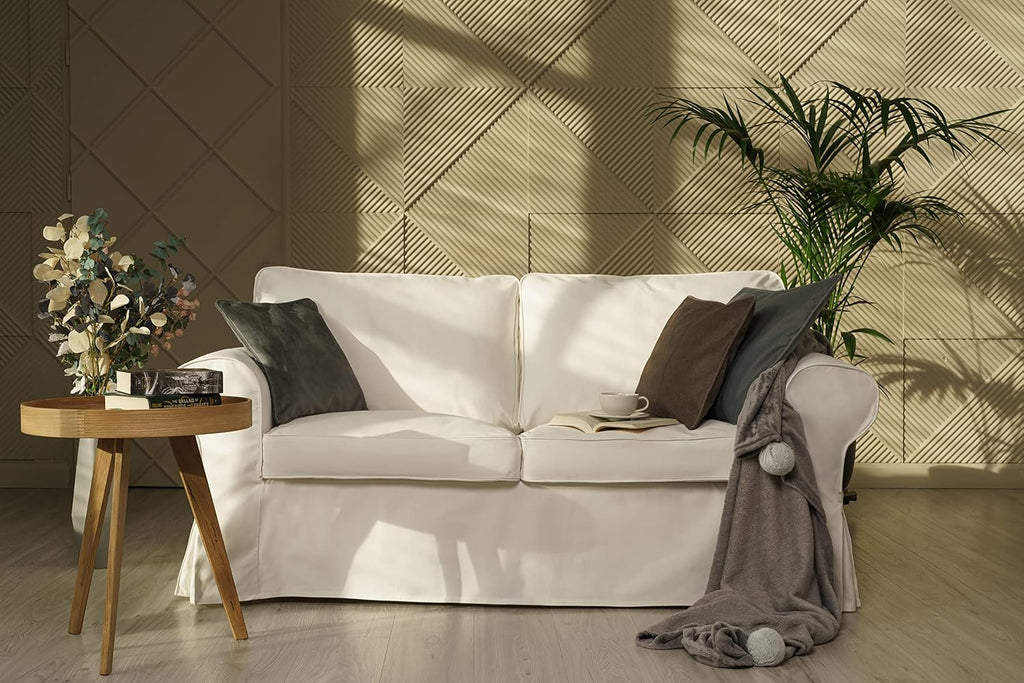 MASTERS OF COVERS Ektorp Loveseat (2 Seat) Sofa Cover Replacment Slipcover Designed for IKEA Ektorp Two Seater Sofa Slipcover (Cool White)-NOT fit Uppland Series Sofa