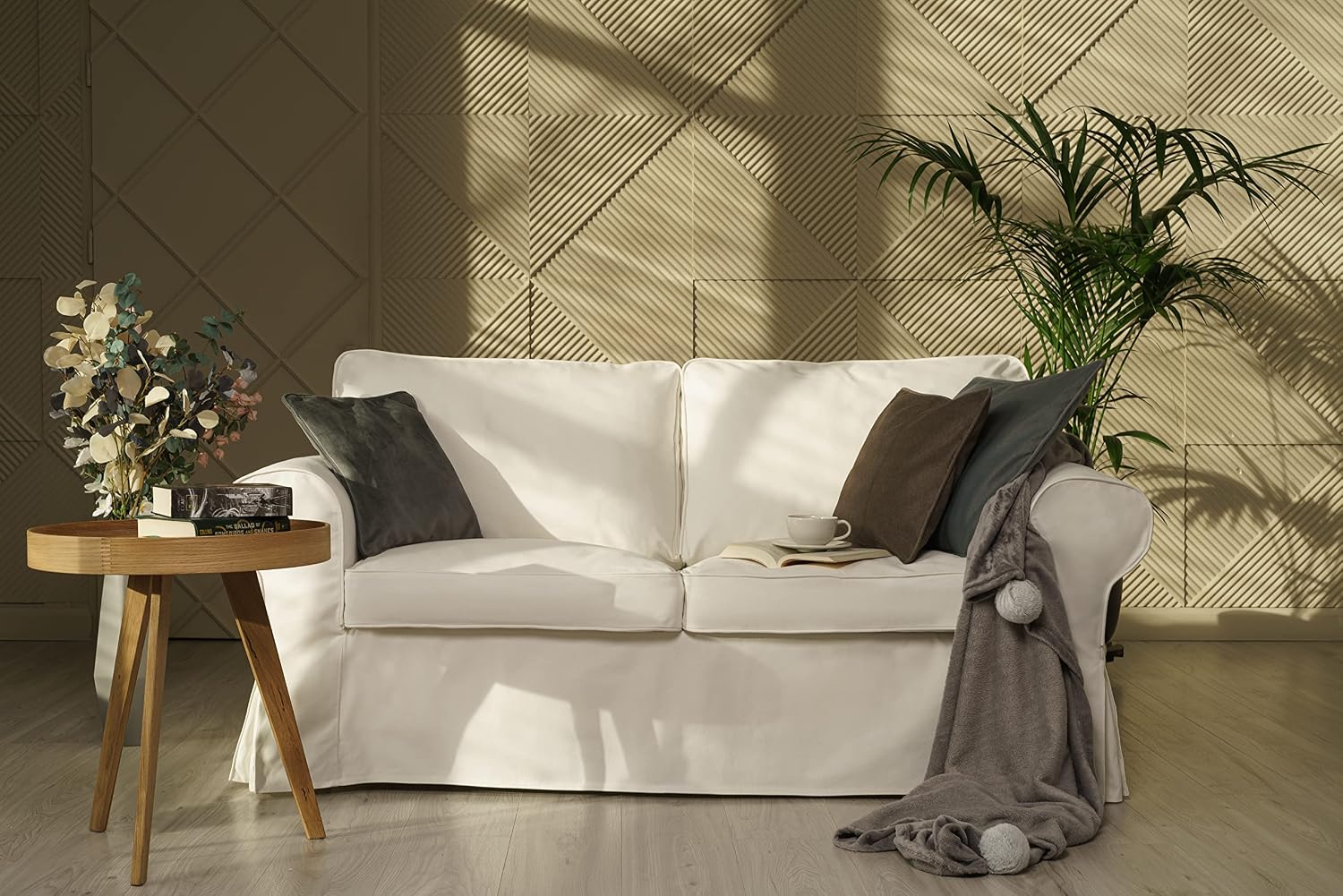 MASTERS OF COVERS Ektorp Loveseat (2 Seat) Sofa Cover Replacment Slipcover Designed for IKEA Ektorp Two Seater Sofa Slipcover (Cool White)-NOT fit Uppland Series Sofa