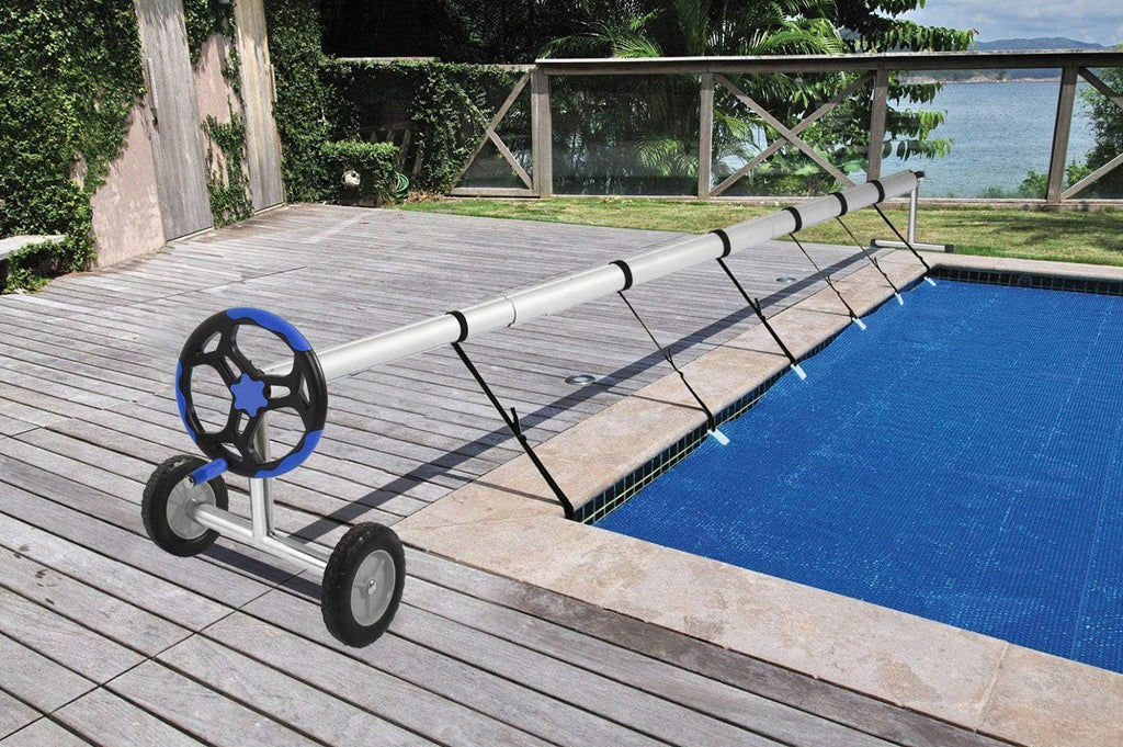 VINGLI Pool Cover Reel Set 18 FT Solar Reel for Inground Pool Solar Pool Cover Reel Solar Cover Blanket Reel Roller Blue