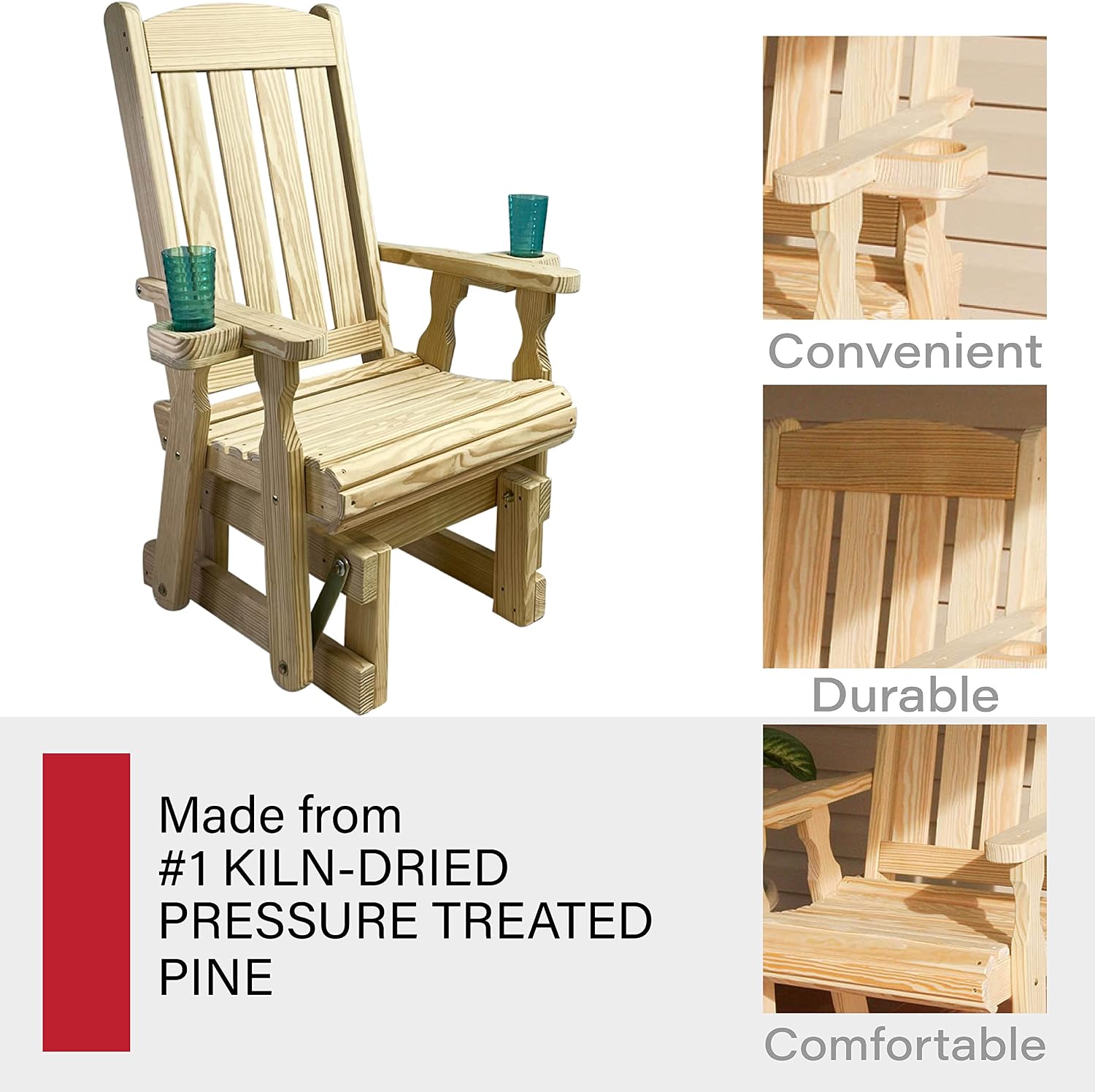 Amish Casual Heavy Duty 600 Lb Mission High Back Treated Glider Chair with Cupholders (Unfinished)
