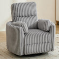Power Nursery Rocking Chair Swivel Glider Reclining Chairs with 2 Pillows, Nursery Glider Rocking Recliner with Type-C & USB Charger Port, Corduroy Upholstery Armchair for Living Room/ Light Grey