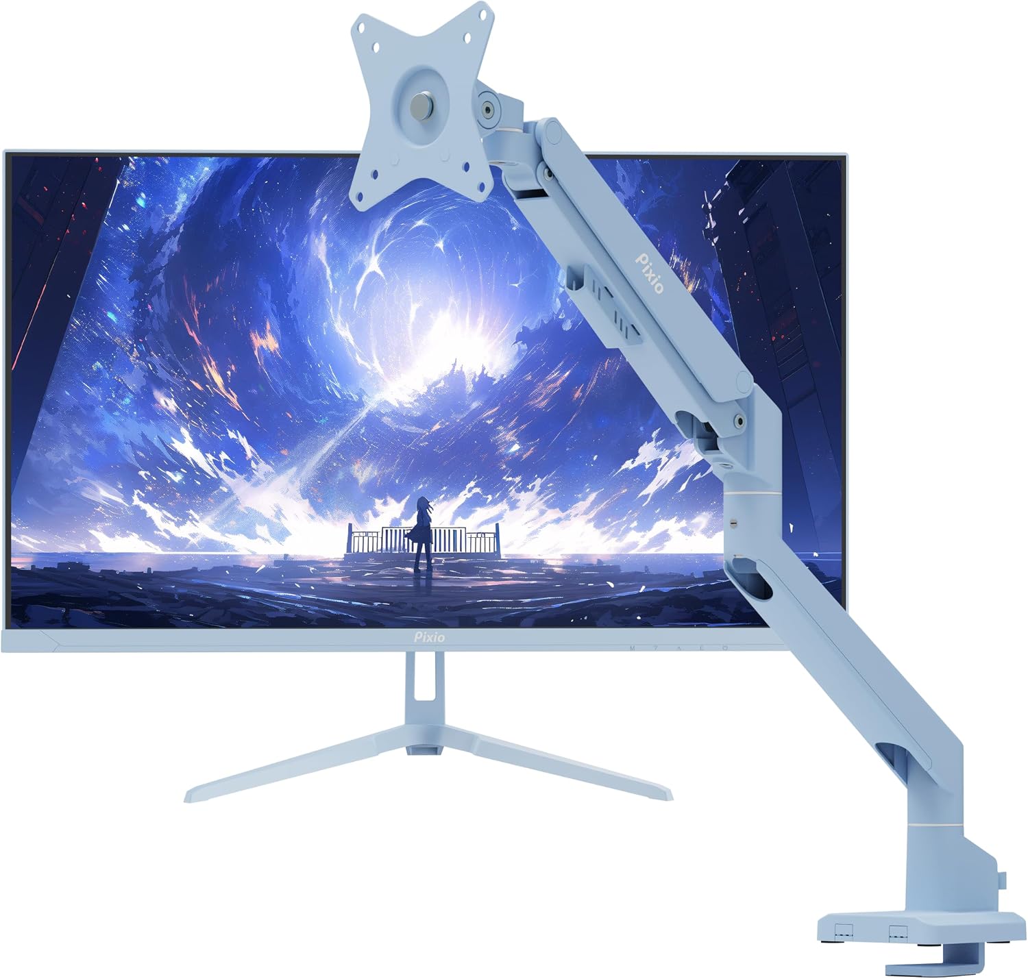 Pixio PX275 Wave Blue 27 inch 100Hz Refresh Rate QHD 1440p Resolution IPS Panel 1ms MPRT Response Time Gaming Monitor and PS1S Wave Blue Single Monitor Arm - Fits up to 32 inches and 19.8lbs