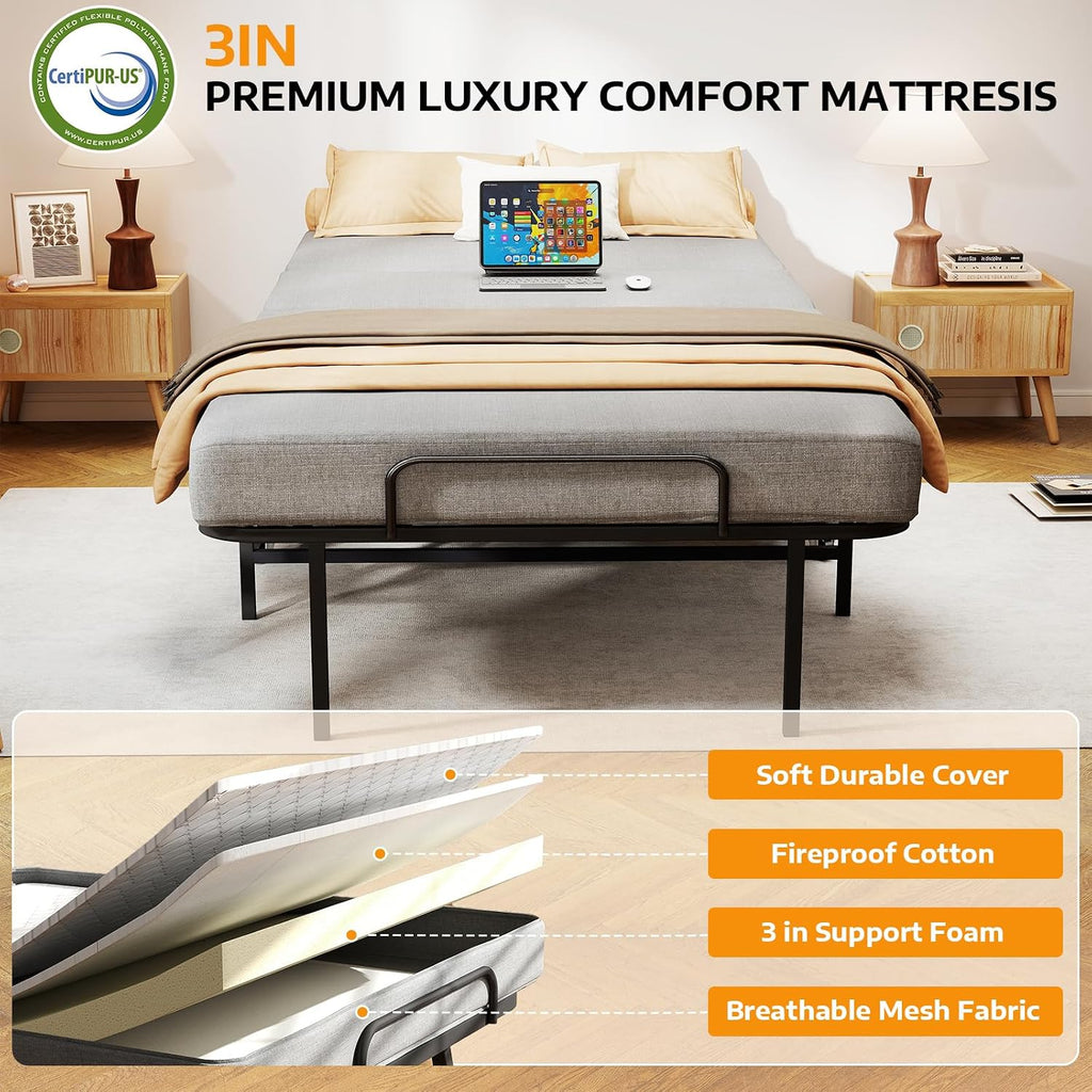 SADENICEL Folding Bed with Mattress for Adults, Twin Size, Portable Foldable Roll Away Bed on Wheels, Memory Foam Mattress and Super Strong Frame, Space Saving Fold Up for Easy Storage, 75' x 38'