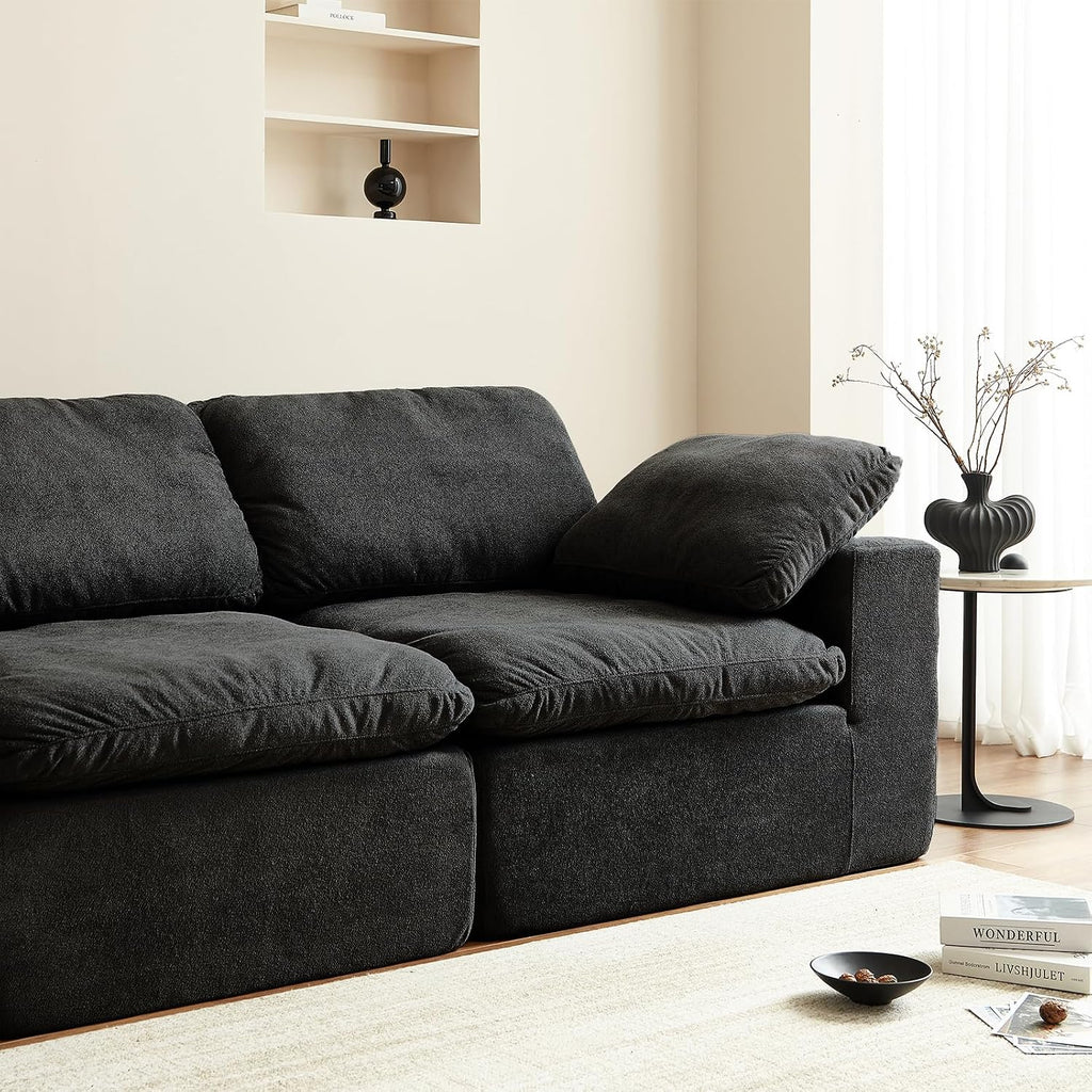 Swbvs Modular Sectional Sofa, 3-Piece Corduroy Couch with Chaise, Deep Seat Oversized Lounge Sofa for Living Room, Convertible Comfy Couch with Removable Cushions, Black