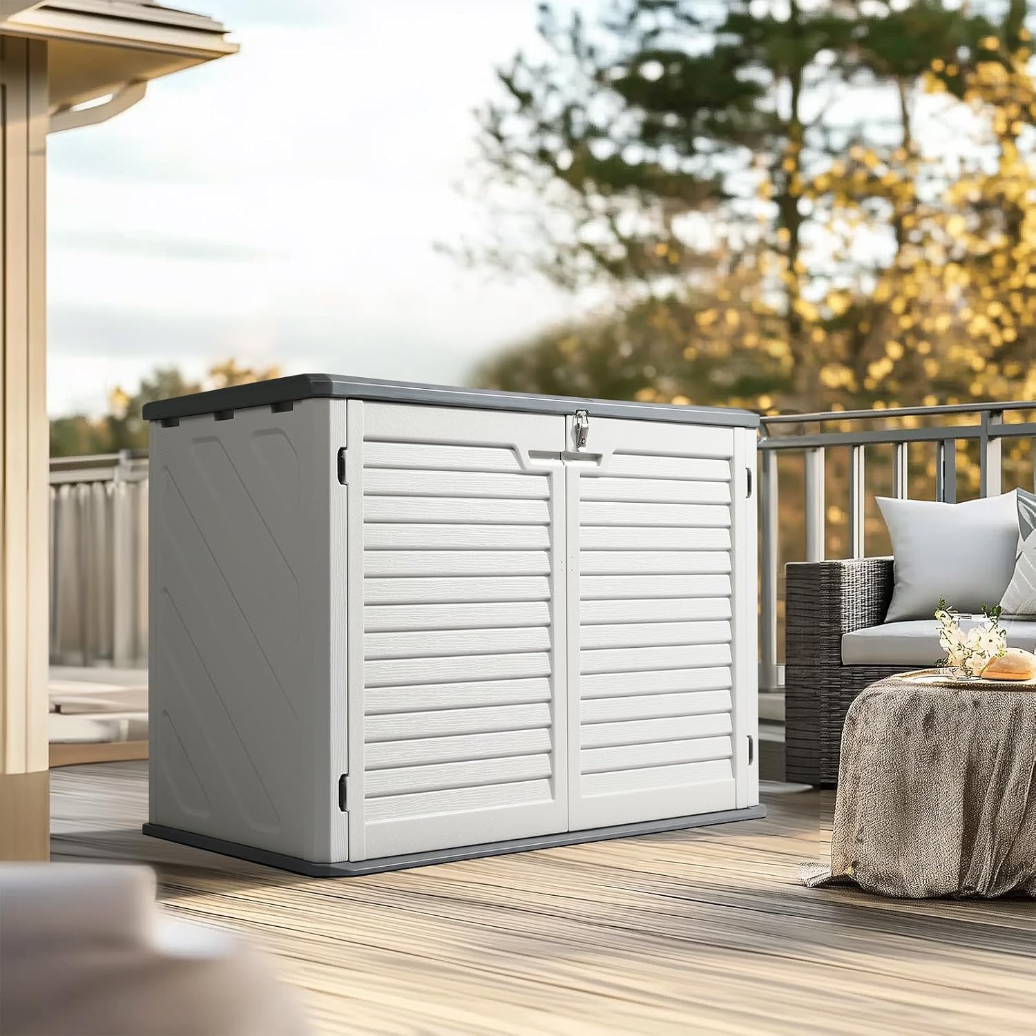 Outvita Outdoor Horizontal Storage Sheds, 34 Cu Ft Weather Resistant HDPE Tool Shed, Multi-Opening Door Waterproof & Lockable for Storage of Bike, Trash Cans, Garden Tools, Lawn Mowers