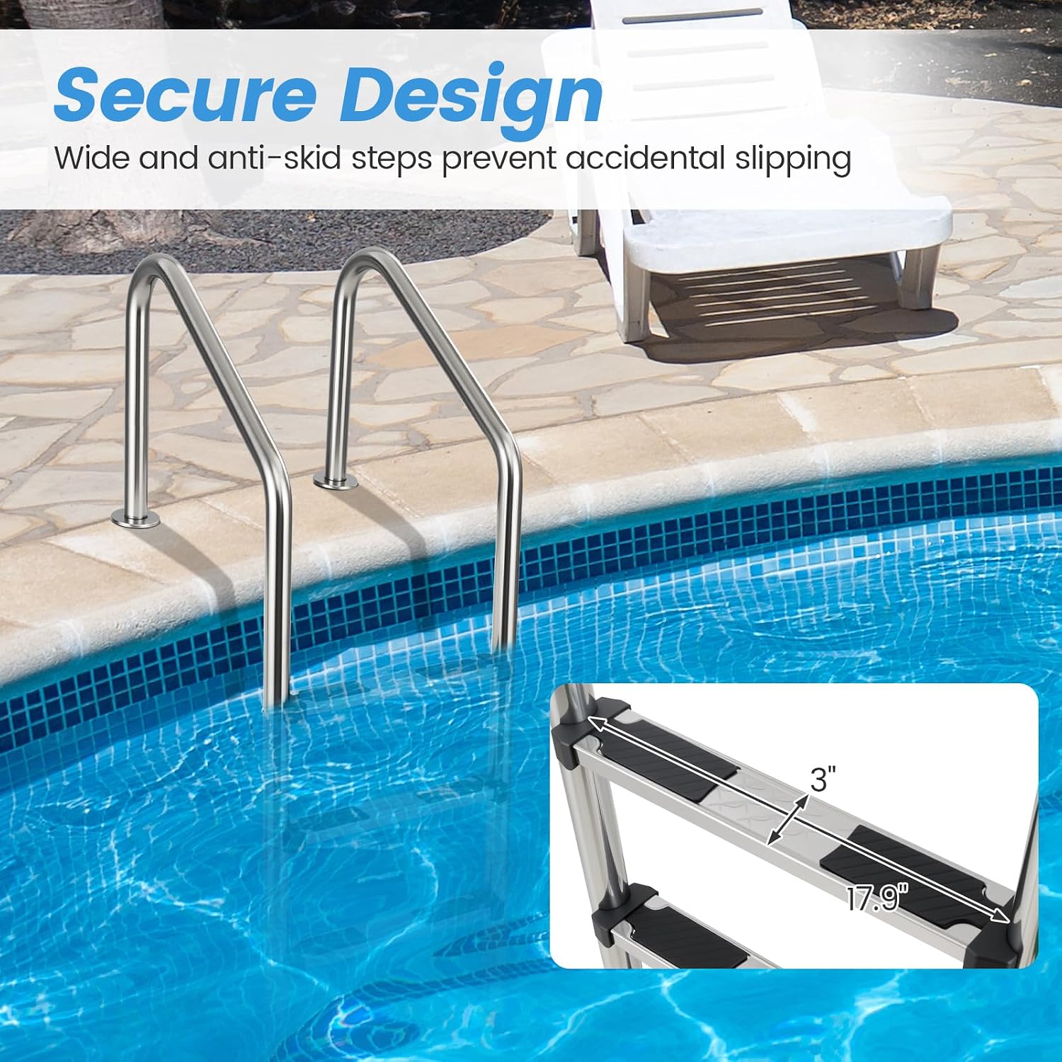 Goplus Swimming Pool Ladder, 3-Step/4-Step In-Ground Stainless Steel Step for Indoor/Outdoor Pool, Heavy Duty Non-Slip Ladder, Easy Assembly (4 Steps)