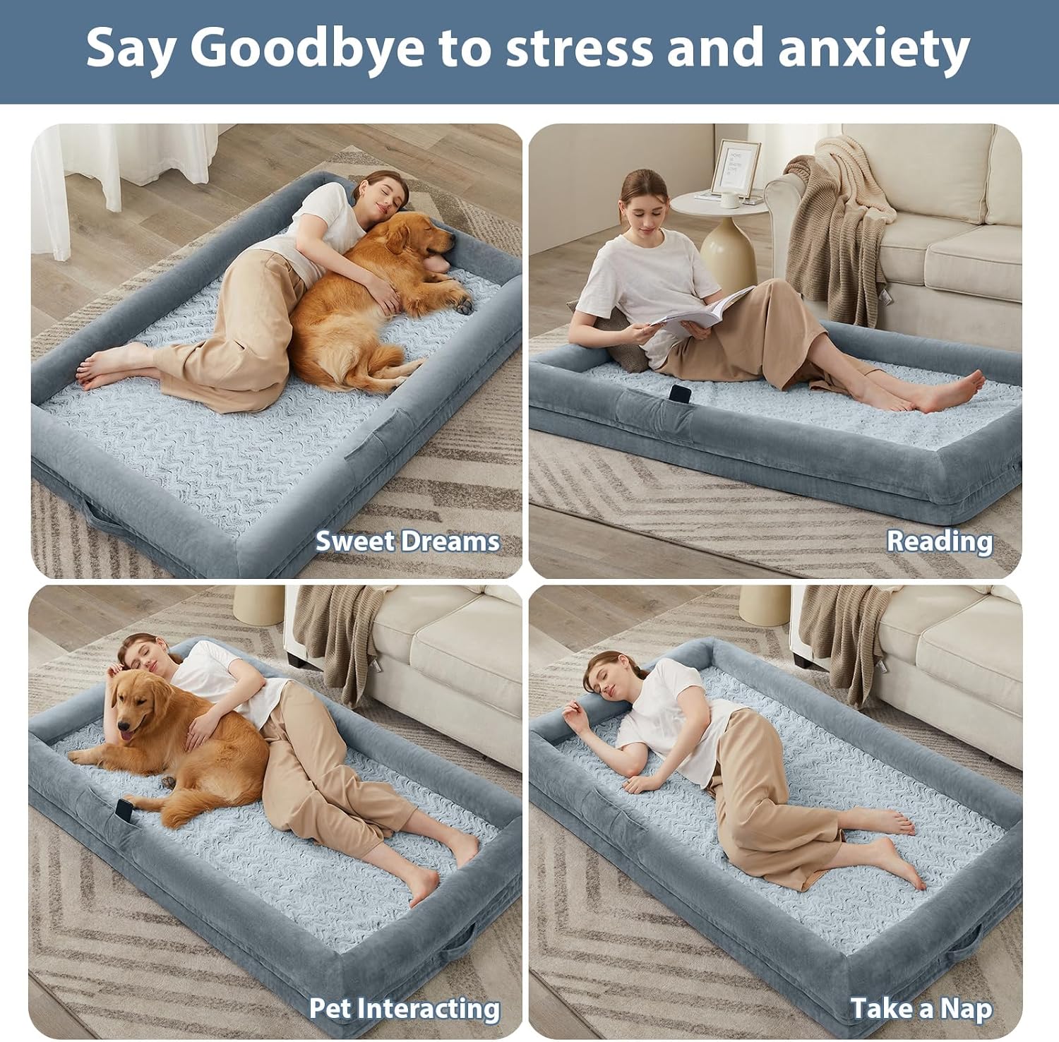 WNPETHOME Human Dog Bed for Adult, Washable Dog Couch with Removable Waterproof Cover, Orthopedic Large Pet Sofa Bed with Bolster Sides for Sleeping