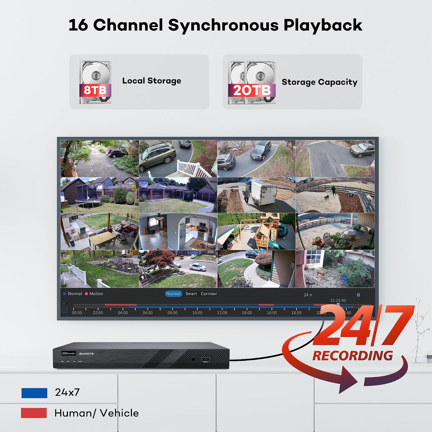 ONWOTE 32 Channel Security Camera System, 12MP 32CH NVR 8TB, 32 Ports PoE Switch, 24x 6MP Outdoor Audio PoE IP Cameras, AI Human Vehicle Detection, 24x Cables-2280ft, Commercial CCTV for Business