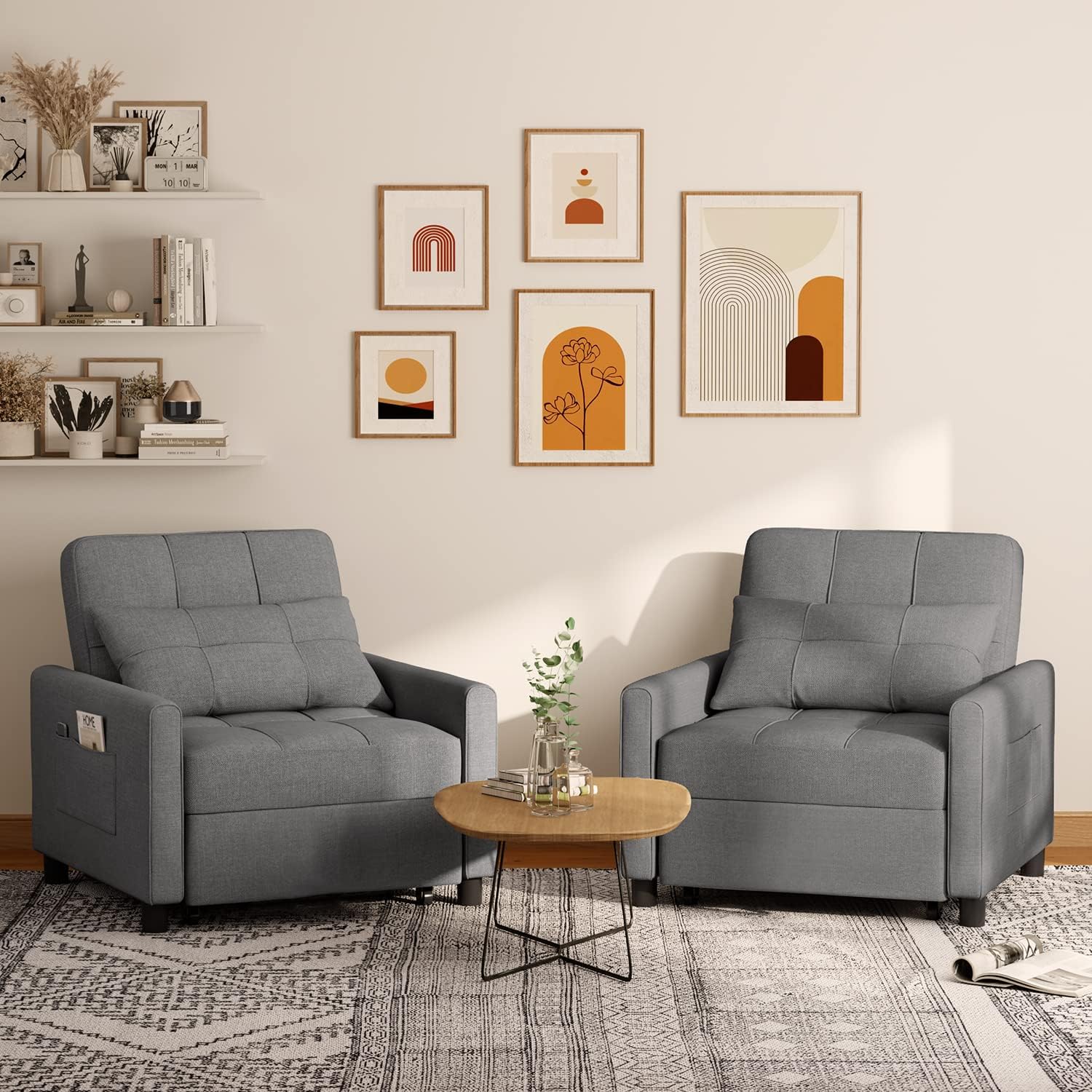 Aiho Sleeper Sofa Chair with Bed, 3-in-1 Convertible Sofa Bed in Modern Linen Fabric for Apartment Living Room Study, Dark Gray