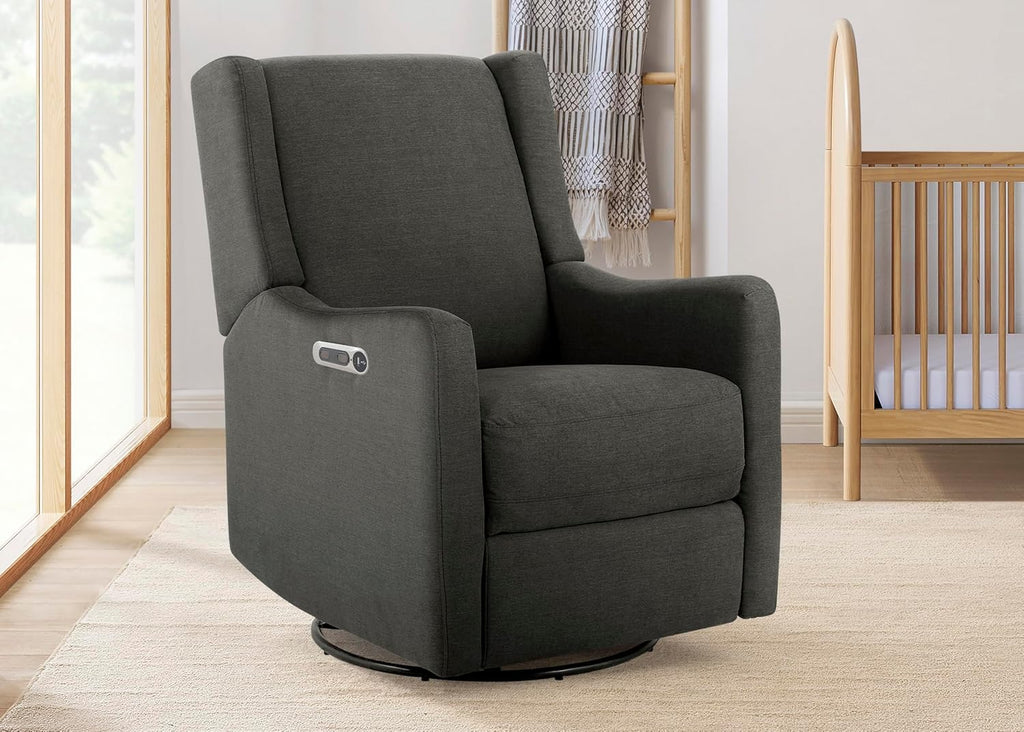 Delta Children Mercer Electronic Power Recliner and Swivel Glider with USB Port in LiveSmart Performance Fabric - Water Repellent & Stain Resistant, Dark Grey