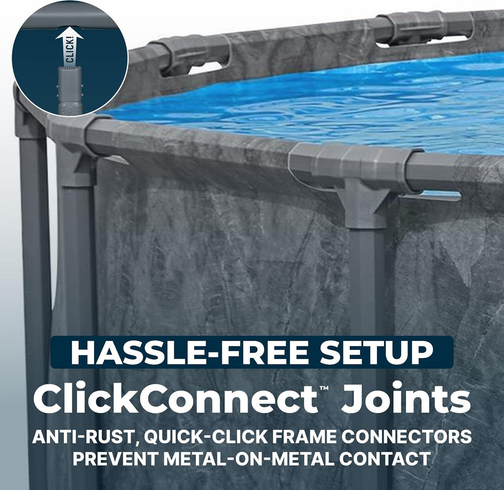 Bestway APX 365 16' x 48' Above Ground Pool, Round Metal Frame Outdoor Swimming Pool Set with Sand Filter Pump, Ladder, and Cover, Dark Marble