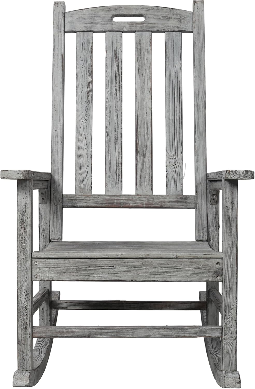 Oversized Wooden Rocking Chair for Porch & Patio 330lbs Capacity Wood Rocker with Wide Seat High Backrest & Armrests Outdoor Indoor Chair for Garden, Balcony, Living Room, Grey