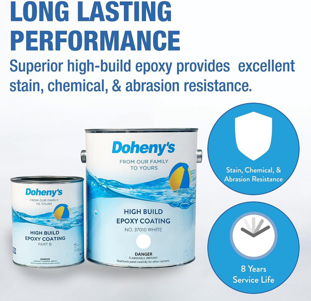 Doheny's Pro-Grade High Build Self-Priming Epoxy Swimming Pool Paint | Formulated for Excellent Stain, Chemical, and Abrasion Resistance | VOC Compliant (White)
