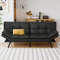 Futon Sofa Bed Convertible Couch, Black Faux Leather Sofa Bed with Memory Foam, Adjustable Backrest & Armrests, Multifunctional Small Loveseat Sleeper Sofa for Living Room, Apartment, Office