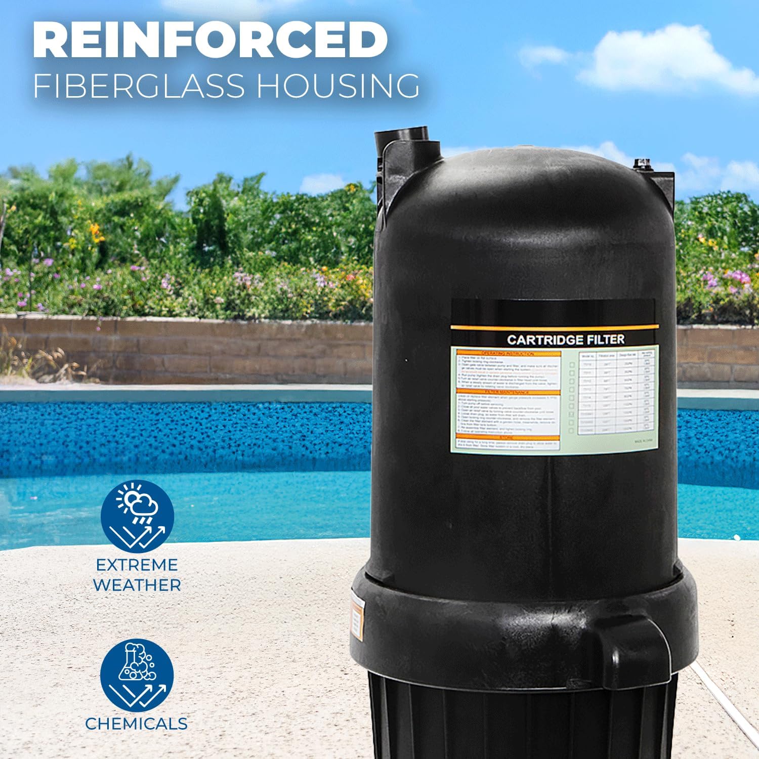XtremepowerUS 175 sq/ft Swimming Pool Cartridge Filter In-Ground Pool/Spa Swimming Pool Filter for Pool Up to 52,800 Gallons, Pressure Gauge, Filter Included, 2' Inlet/Outlet
