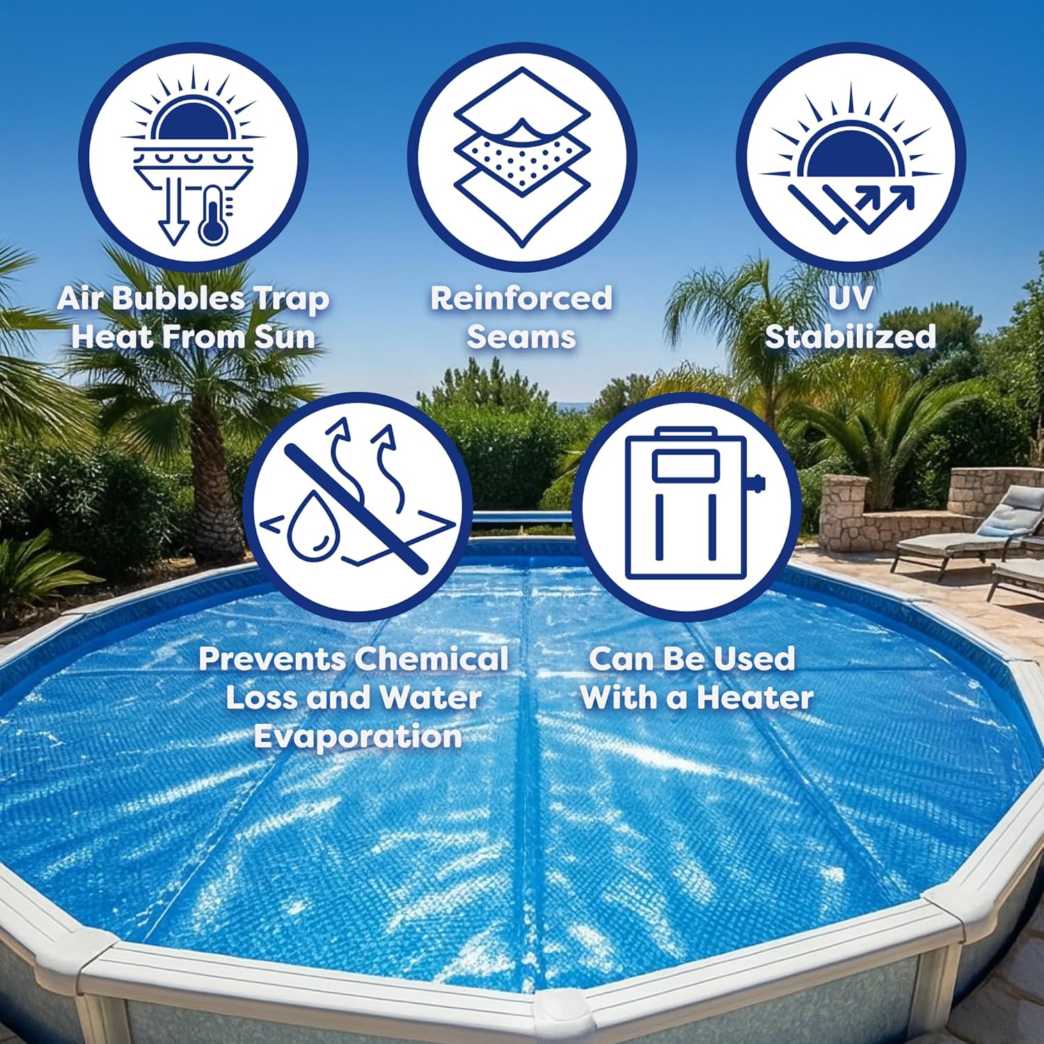 In The Swim 15' x 30' Premium Blue Rectangle Solar Pool Cover 12 Mil for Solar Heating Above Ground Pools and Inground Pools