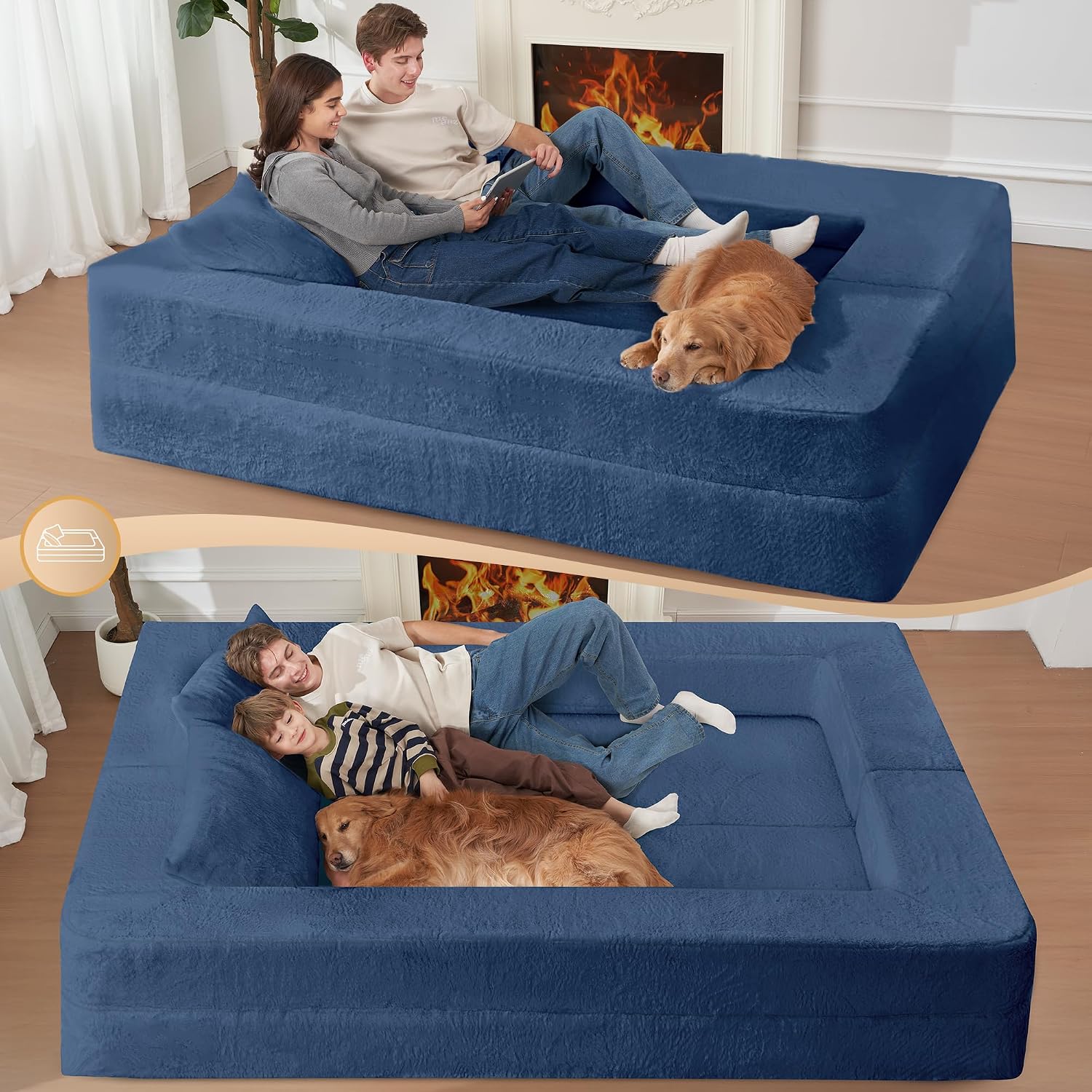 Futon Sofa Bed with Pillow, 3-in-1 Sleeper Sofa Bed with Removable Cover, Convertible Floor Sofa Bed, No Assembly Boneless Couch for Living Room, Bedroom