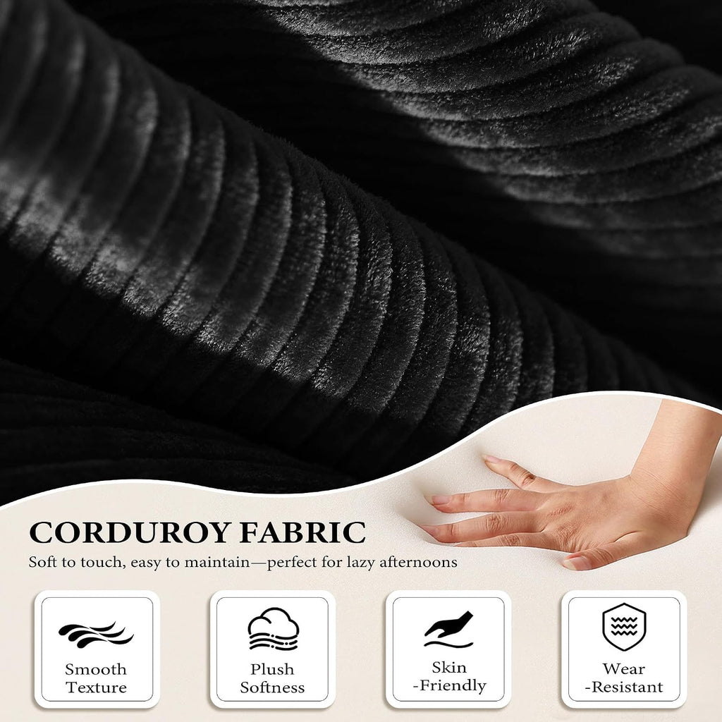 Boneless Couch Futon Sofa Bed Sectional Couches for Living Room,Cloud Couch with Sleeper Sofa,Sofas for Living Room Oversized Corduroy Upholstered (Black, 81 Inches (with Iron Frame))