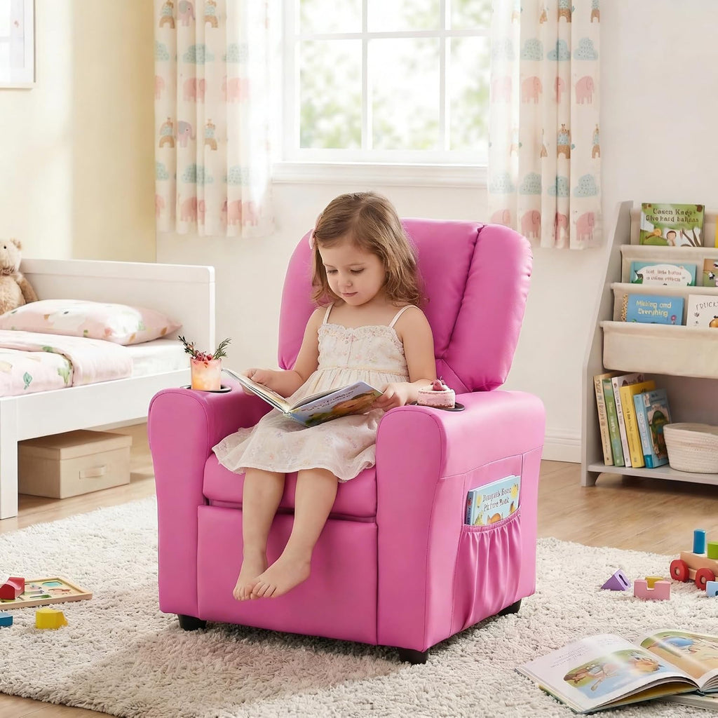 Candy Kids Reclining Chair Leather Recliner Sofa Push Back Toddler Youth Children Child Ages 1-6