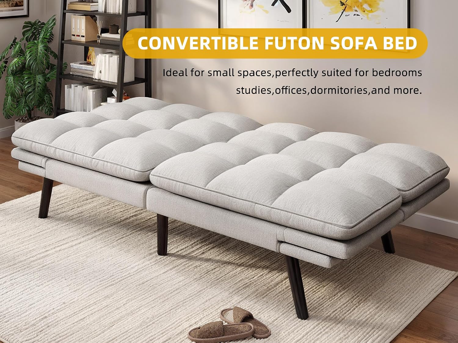DWVO Multifunctional Futon Sofa Bed, Convertible Sleeper Sofa, 70' Folding Futon Set for Living Room Home Office Aprtment, Modern Folding Couch with Adjustable Backrest & Armrests, Beige