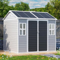 Outdoor Resin Storage Shed 8x6x7 FT with Floor 2 Windows, Reinforced Frame Large Waterproof Plastic Garden Sheds Kit with Base for Backyard Patio Lawn Tools Storage, Gray