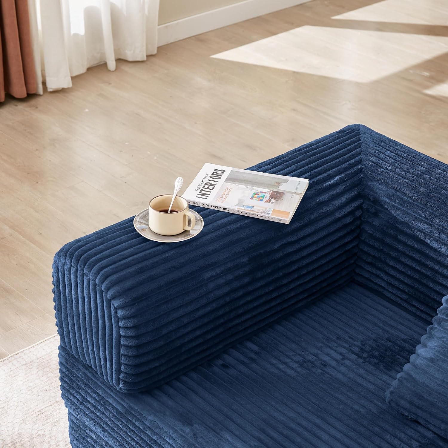 Boneless Couch Futon Sofa Bed Sectional Couches for Living Room,Cloud Couch with Sleeper Sofa,Sofas for Living Room Oversized Corduroy Upholstered (Blue, 76 Inches (No Iron Frame))