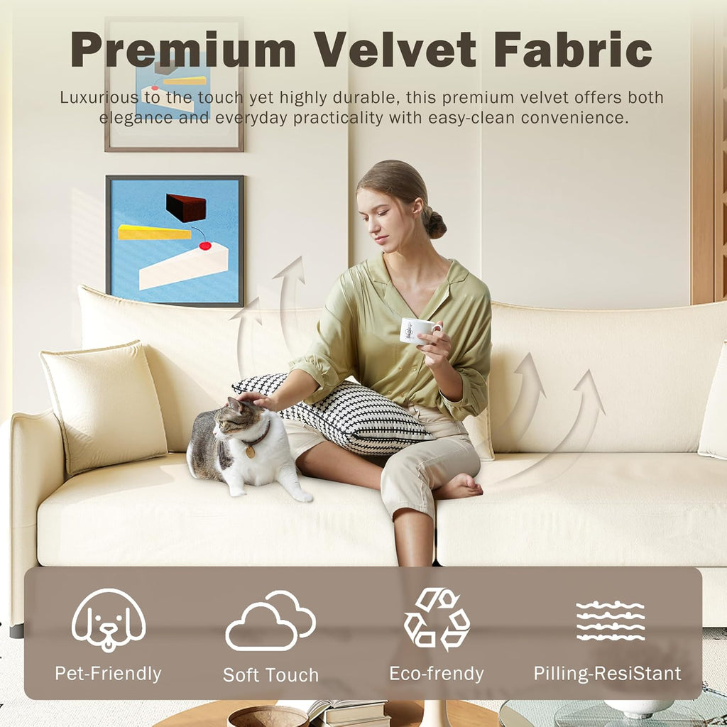 KEIKI 81.9' King Pull Out Sofa Bed, 3-in-1 Convertible Sleeper Sofa for Small Spaces, Modern Velvet 3-Seater Couch with Golden Accents, Space-Saving Solution for Apartments and Living Rooms