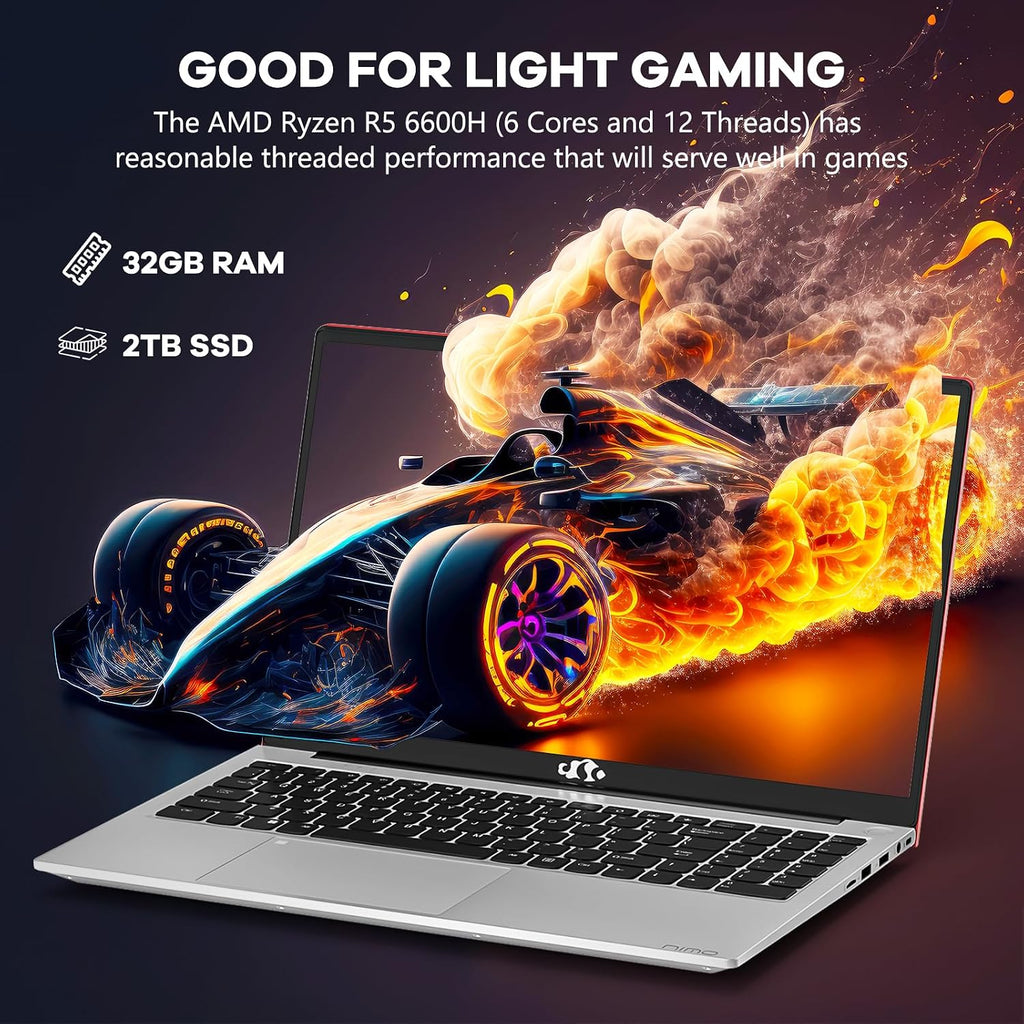 NIMO 15.6'' FHD IPS Business-Laptop-Computer - AMD Ryzen 5 6600H, 32GB DDR5 RAM 2TB SSD(Beat R7 5700U, 6 Cores Up to 4.5GHz), 100W Type-C, 6 Cores 660M GPU, Fingerprint, Backlit Keyboard, Win 11