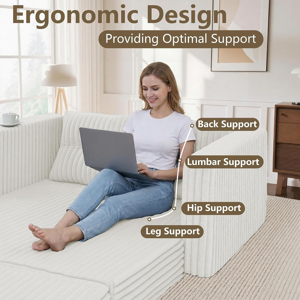 HABUTWAY Folding Sofa Bed, 2 in 1 Convertible Sleeper Chair with Pillow, Portable Fold Out Chair Bed with Armrest, Comfy Floor Couch, Lazy Sofa for Living Room Bedroom Dorm Home Office, Beige
