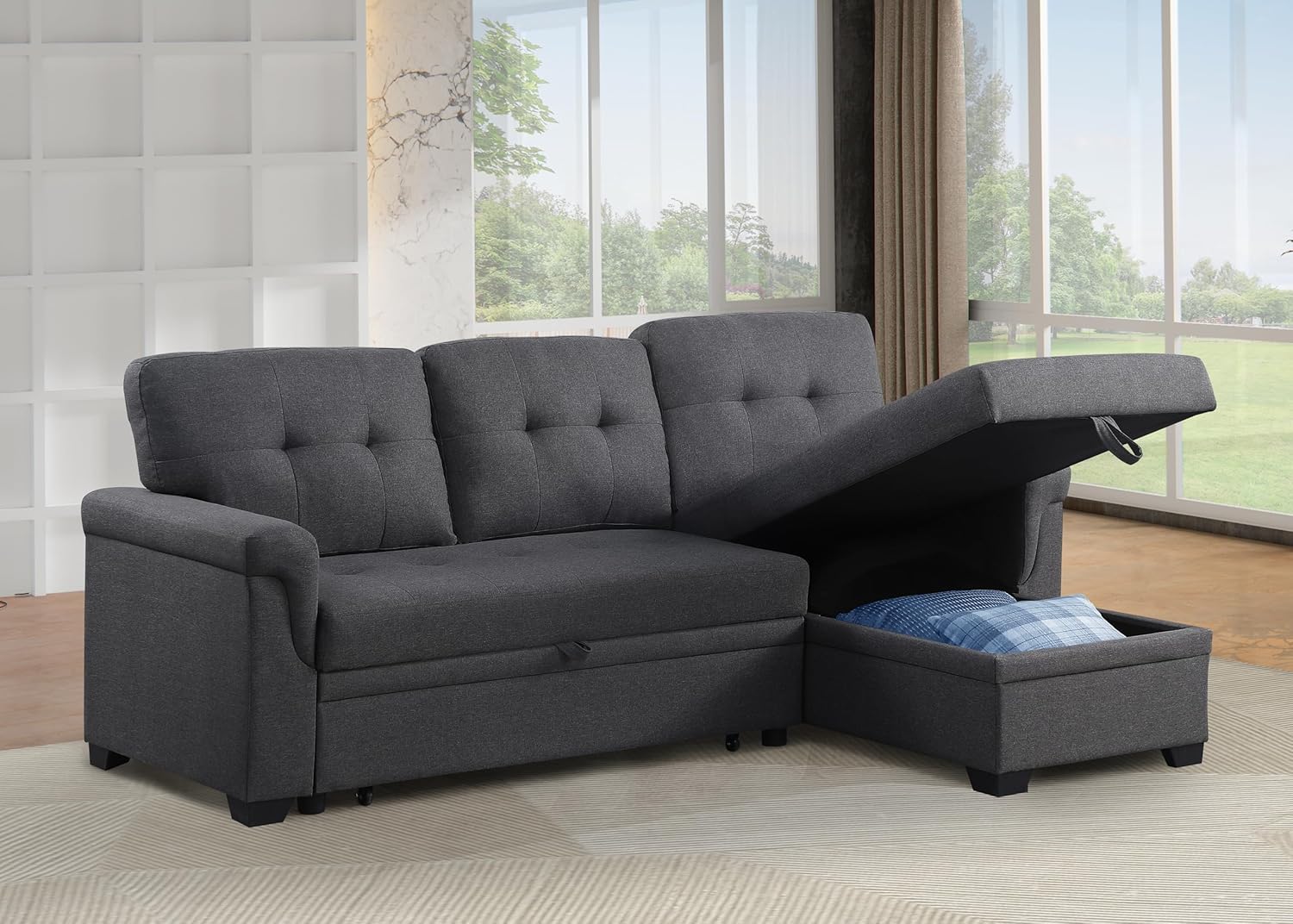 Ball & Cast L-Shape Convertible Sectional Sleeper Sofa Bed,4 in 1 Pull Out Couch with Storage Chaise & Removable Back Cushions,Reversible Sleeper Corner Couch,Pull-Out Sofa Bed for Living Room,Office