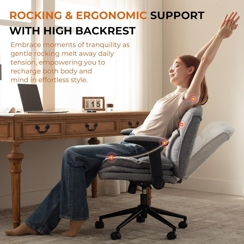 Dowinx Criss Cross Chair with Adjustable Flip-up Arms and Wheels, Comfort Ergonomic Office Desk Armchair with 3 Layer Cushions, Wide Seat Vanity Chair for Home Office, Living Room, Bedroom, Gray