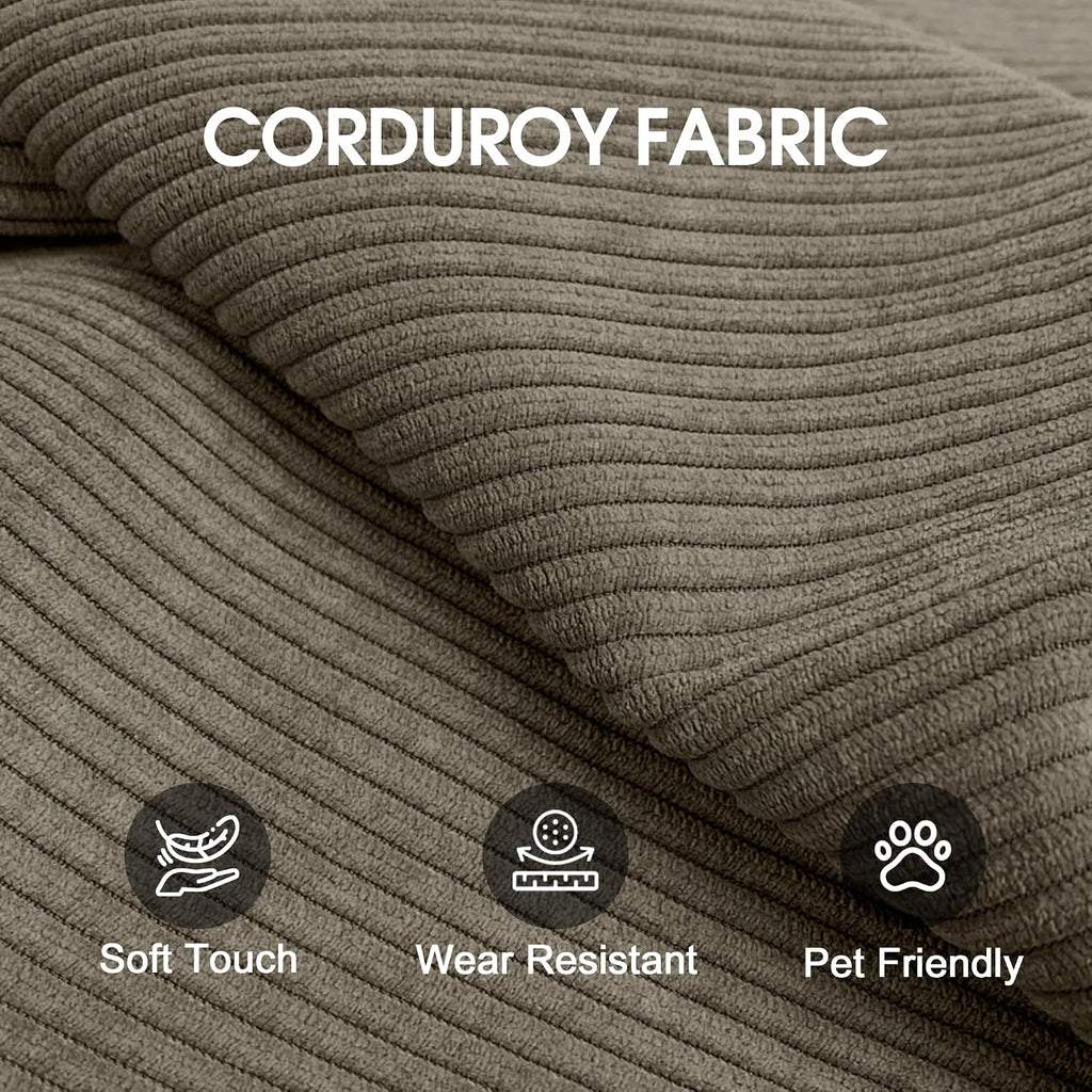 79' Convertible Sofa Bed, Corduroy Folding Pull Out Couch with Pillows, No Assembly Modern Boneless Couch Compression Sofa in Box, Floor Sofa with Support Rods for Living Room,Camel