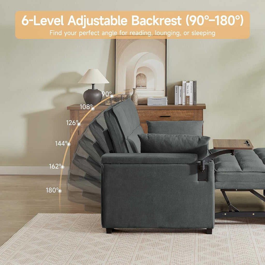 Auvsoce 65' Sleeper Sofa Bed Loveseat, Convertible Couch for Living Room, RV Sofa with Adjustable Backrest, Chaise Lounge, Side Table, USB & Type-C Ports