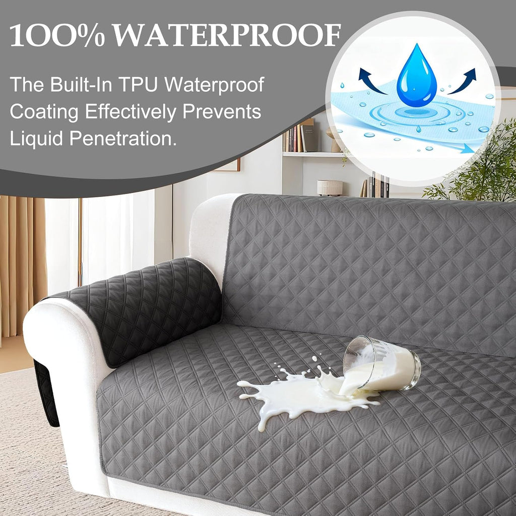 HDCAXKJ Waterproof Sectional Couch Cover L Shaped Sofa Covers Washable Corner Sectional Slipcovers Dog Pet Proof U Shape Furniture Protector with Upgraded Anti Slip Strips (Large, Dark Grey)