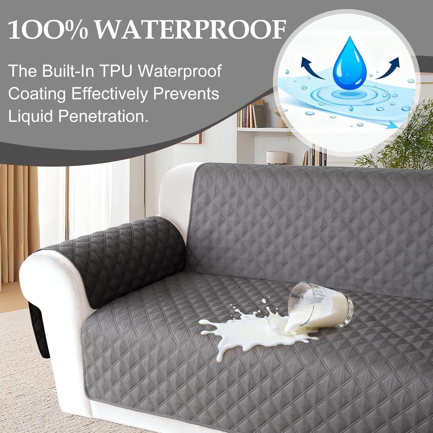HDCAXKJ Waterproof Sectional Couch Cover L Shaped Sofa Covers Washable Corner Sectional Slipcovers Dog Pet Proof U Shape Furniture Protector with Upgraded Anti Slip Strips (Large, Dark Grey)