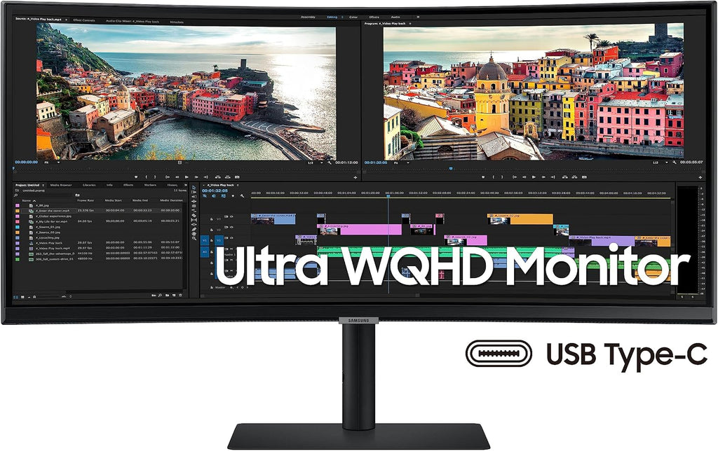SAMSUNG 34' ViewFinity S65UA Series Ultrawide QHD Curved Monitor, HDR10, 100Hz, 350 nit, USB- C, Adjustable Stand, Intelligent Eye Care, LS34A650UBNXGO, Black