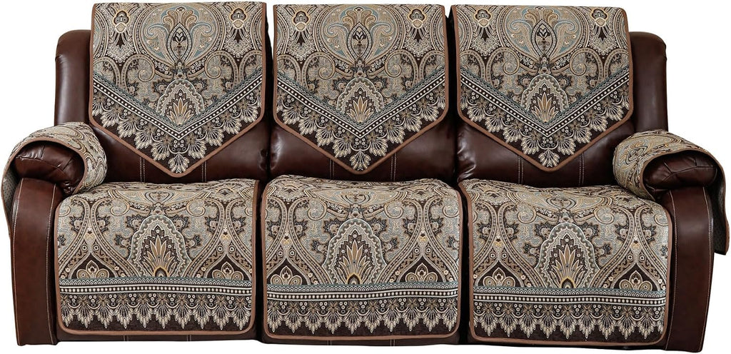 Waterproof Recliner Sofa Covers Non-Slip Recliner Couch Covers for 2 seat, Split Washable Jacquard Reclining Couch Covers Furniture Protecto (FLKF-Brown, 3 Seater)