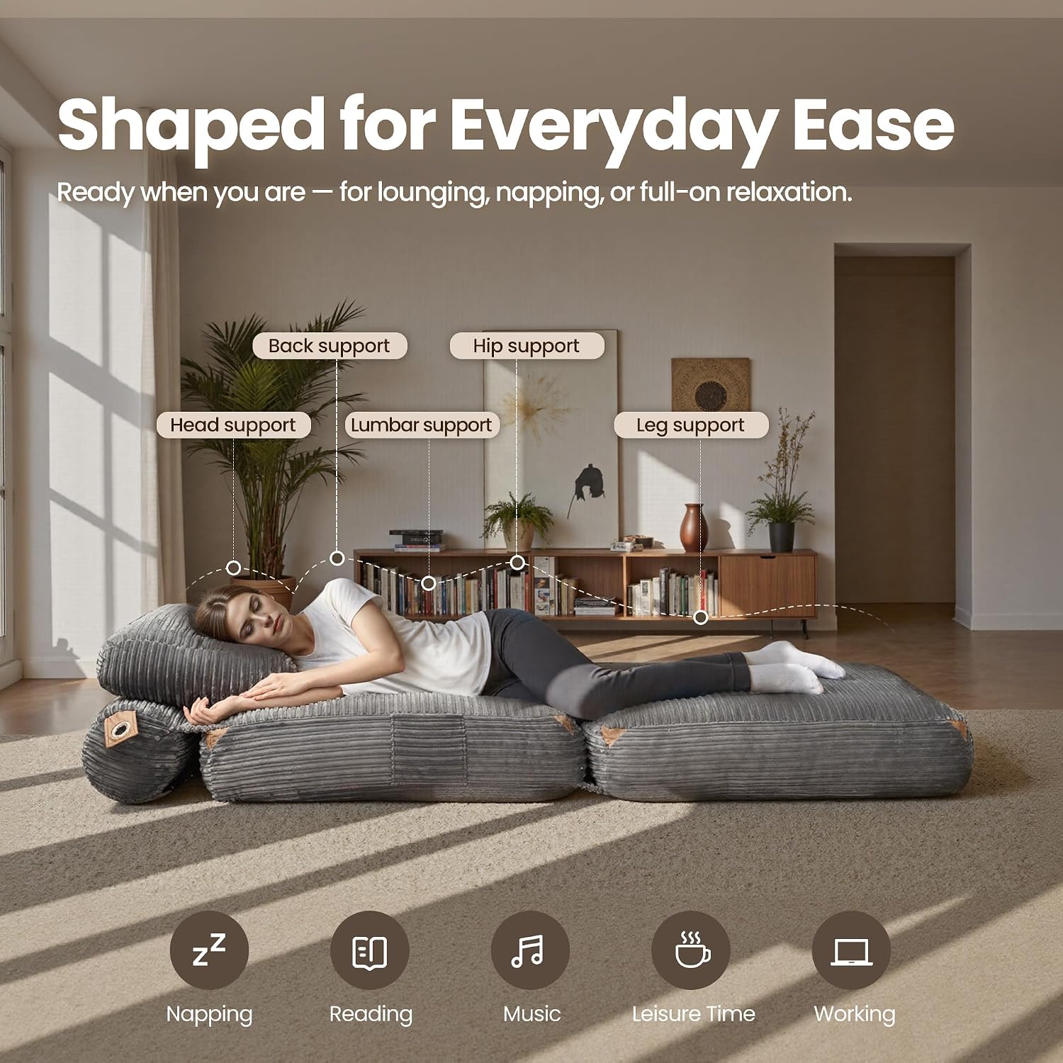 ovios Folding Sofa Bed, Foldable Sleeper Chair Floor Futon, Comfy Portable Convertible Fold Out Lounge Chairs for Living Room Bedroom, Grey