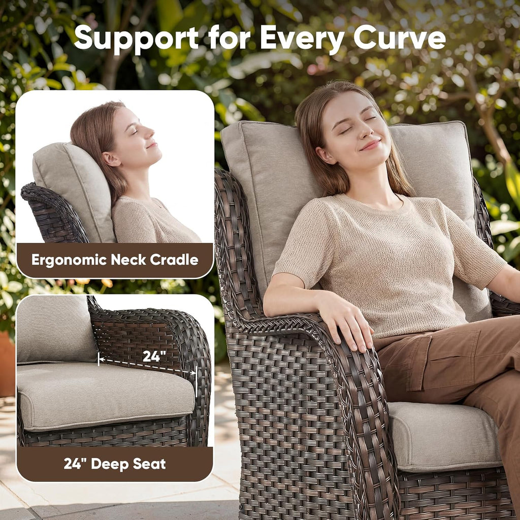 Belord Outdoor Swivel Chairs Set of 2,Patio Wicker Rocker Chairs,All Weather Patio Conversation Furniture Set, Ideal for Porch Balcony Deck Yard, Brown Wicker/Beige