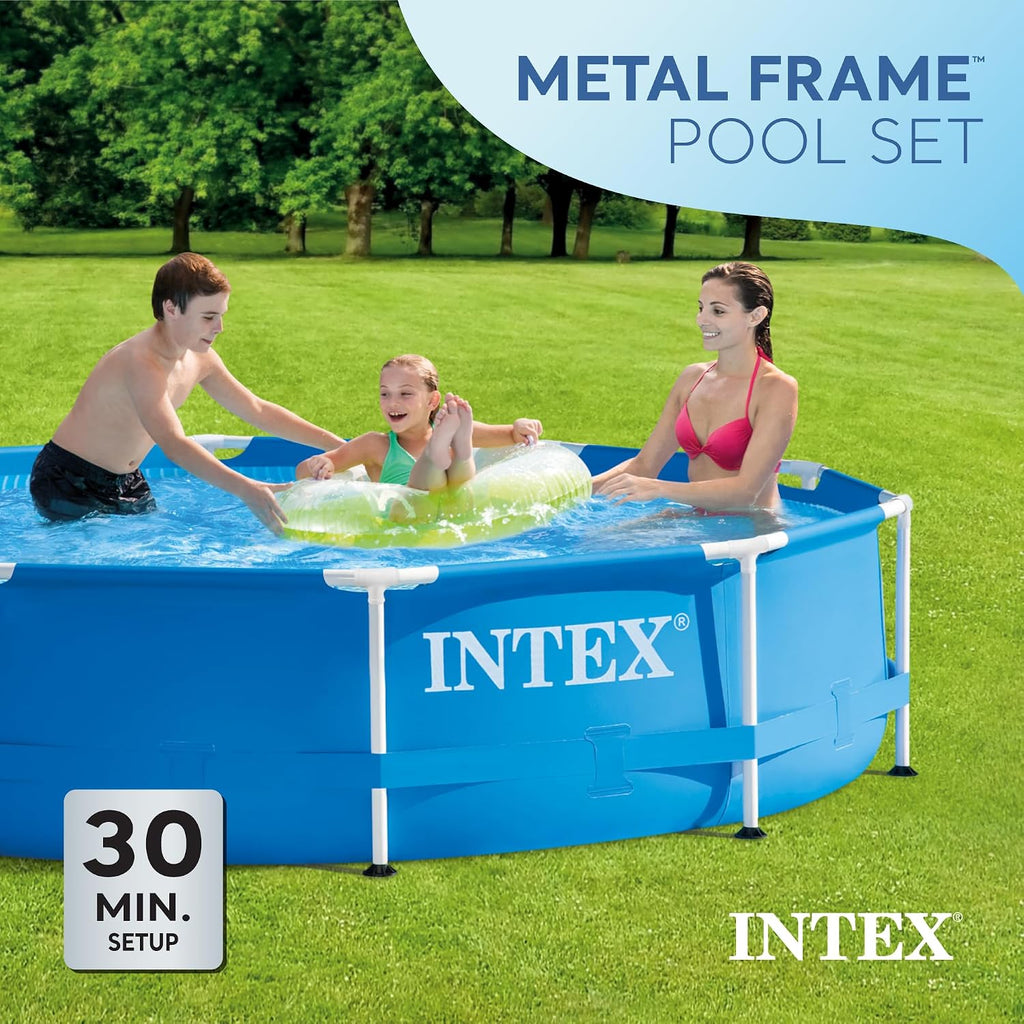 INTEX Metal Frame 10 ft x 30 in Above Ground Pool Set, Round Swimming Pool with Steel Frame, 330 GPH Cartridge Filter Pump, and Type H Filter Cartridge