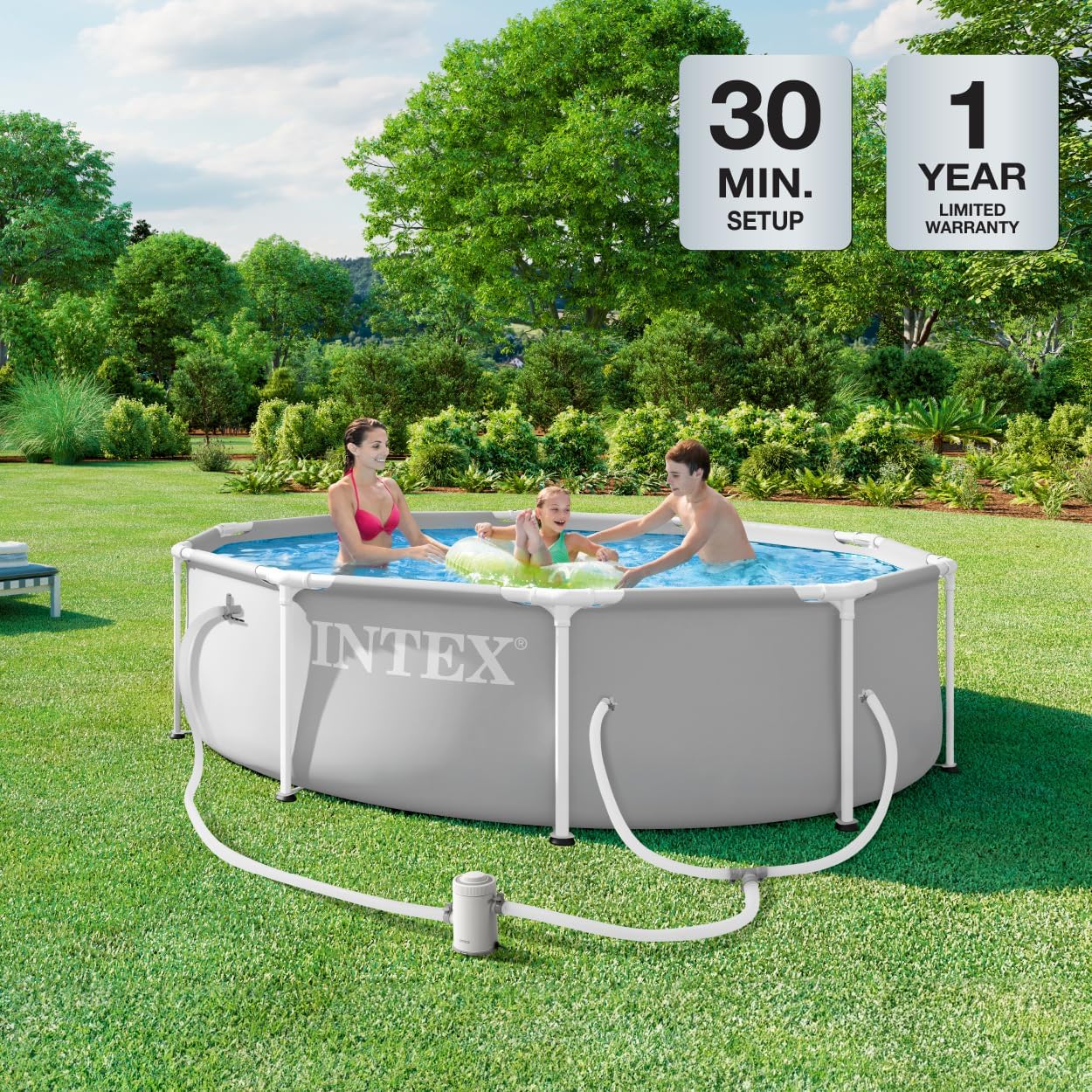 INTEX 26701EP 10Ft X 30In Prism Frame Premium Above Ground Swimming Pool Set with Filter Pump