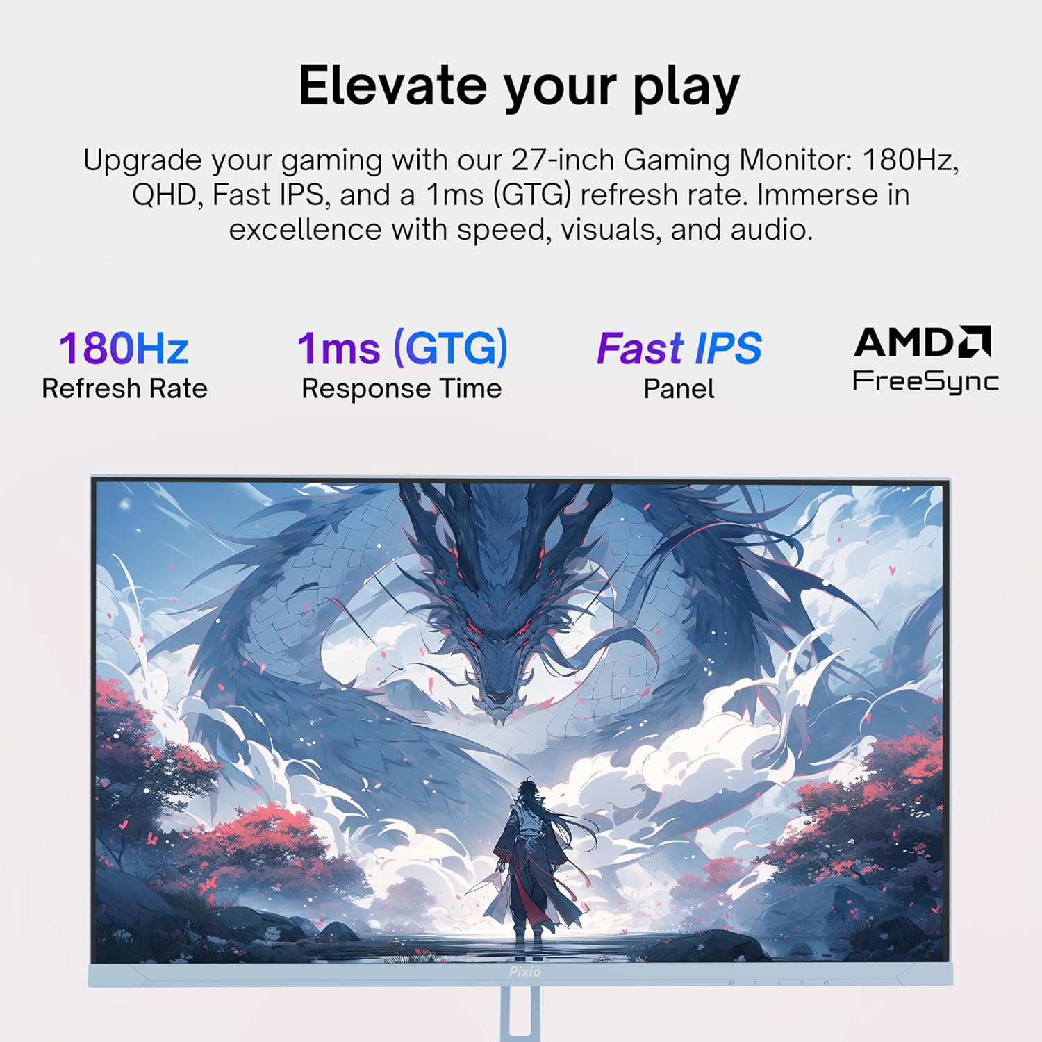 Pixio PX278 Wave Blue 27 inch 180Hz Refresh Rate FHD 1440p Resolution Fast IPS Panel 1ms GTG Response Time Gaming Monitor and PS1S Wave Blue Single Monitor Arm - Fits up to 32 inches and 19.8lbs