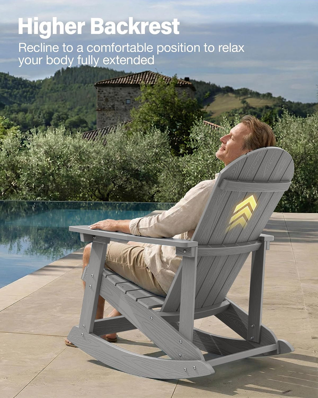 YEFU Outdoor Rocking Chair Set of 2,Adirondack Rocking Chair,Patio Rocker Chair with Wide Back,Oversized Rocker Chair Look Like Real Wood, for Lawn, Porch, Backyard, Indoor and Garden(Grey)
