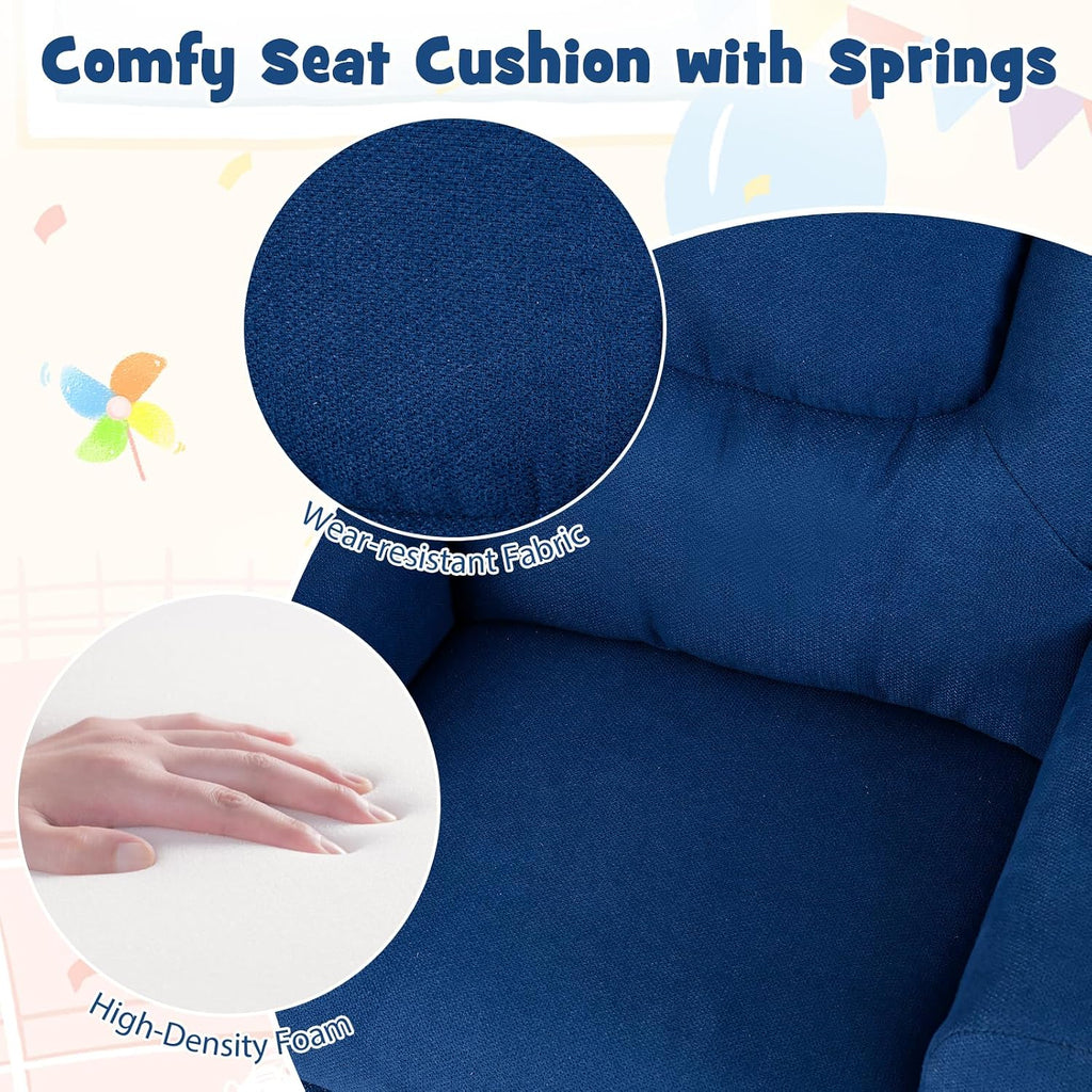 GLACER Kids Recliner with Cup Holder, Fabric Toddler Lounge Chair w/Adjustable Backrest & Footrest, Spring-Loaded Seat Cushion, Push Back Toddler Sofa for Boys & Girls Ages 3+ Years Old (Blue)